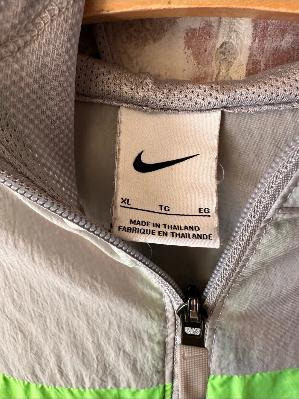 Nike Gray and Neon Green Half-Zip Windbreaker Hoodie